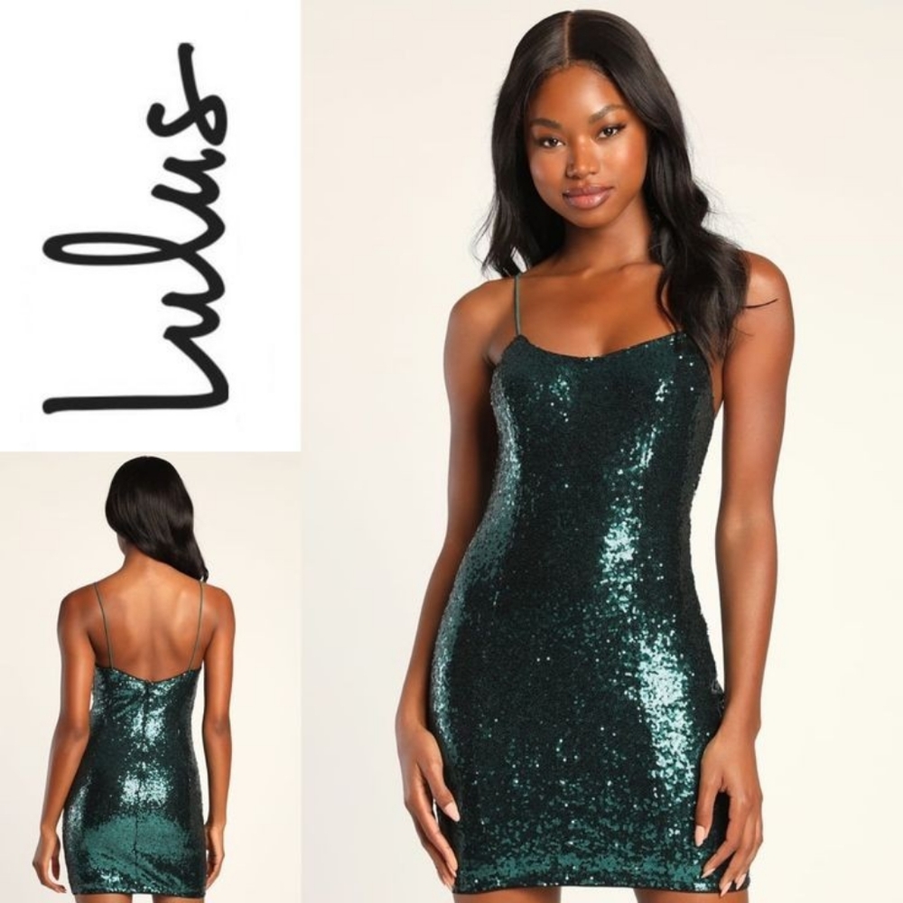 NWT!! Lulu's Emerald Green Sequined Mini Dress